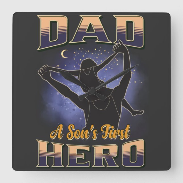 Dad A Son's First Hero Square Wall Clock (Front)