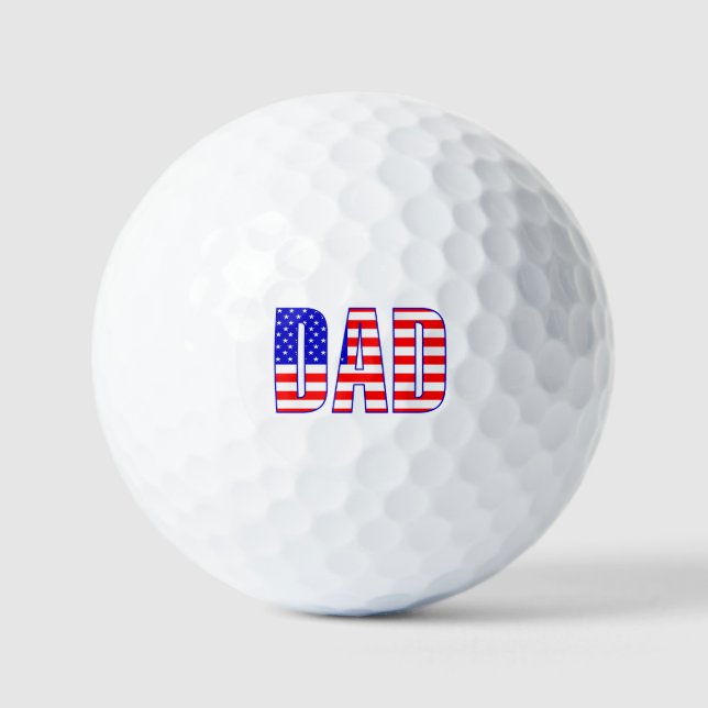 Dad American Flag Patterned Text Golf Balls (Front)