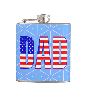 Dad American Flag Patterned Text Hip Flask