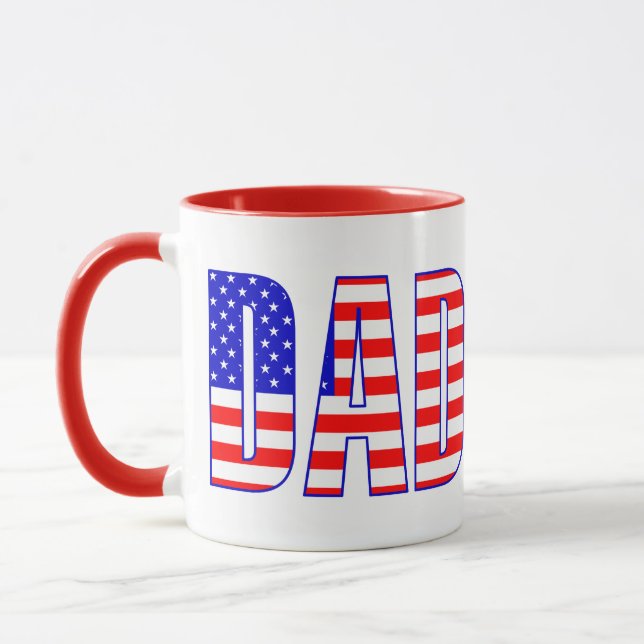 Dad American Flag Patterned Text Mug (Left)
