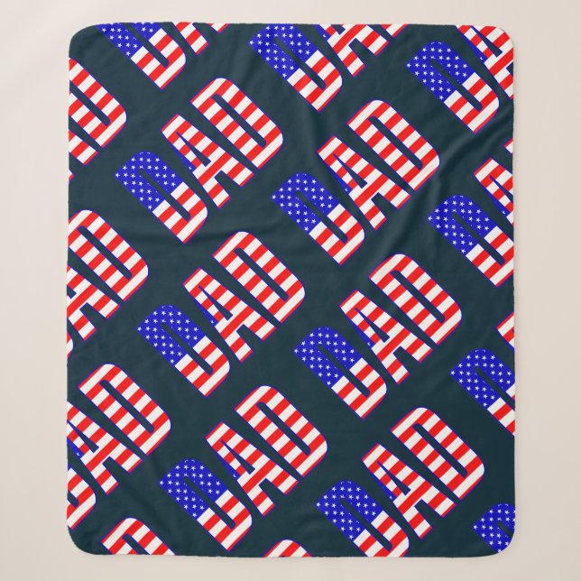 Dad American Flag Patterned Text Sherpa Blanket (Front)
