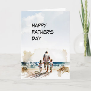 Dad and 2-chidren Stoll on a beach Father's Day Card