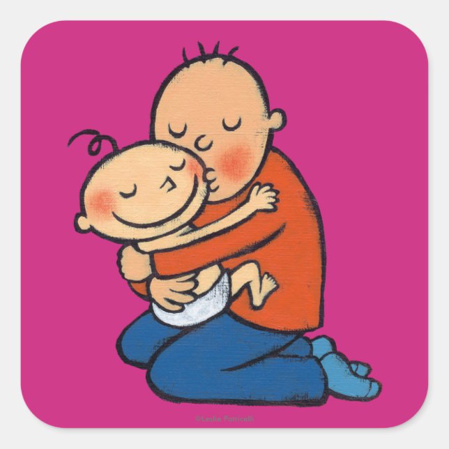 Dad and Baby Hugging Square Sticker (Front)