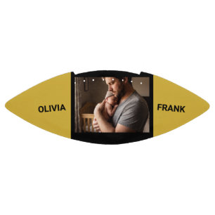 Dad And Baby Photo Custom Name Gold Father's day Football