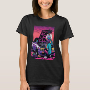 Dad and Daughter Fixing Car Retro Pop Car Mechanic T-Shirt
