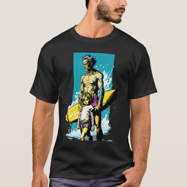 Dad And Daughter Surfing Retro Pop Surfer Dad  1 T-Shirt (Front)