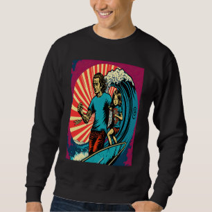 Dad And Daughter Surfing Retro Pop Surfer Dad  3 Sweatshirt