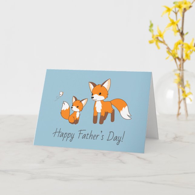 Dad and Kit Fox Father’s Day Blue Blank Card (Yellow Flower)