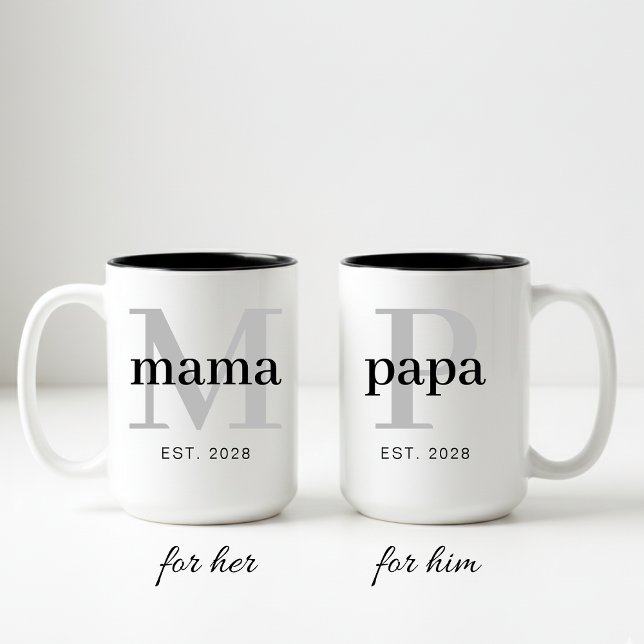 Dad and Mom Mug Set Personalized Gift for Parents (Mama and Papa Coffee Mug Birthday Gift for Mom, Personalized Mom Mug Gift for Grandma and Mom)