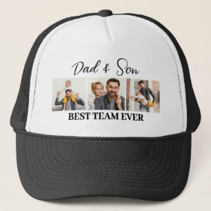 Dad and Son Best Team Ever Custom 3 Photos Trucker Hat