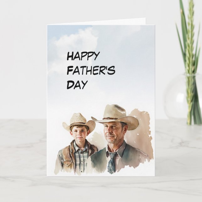 Dad and Son wearing cowboy hats Father's Day card (Front)