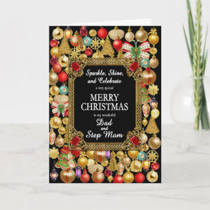 Dad and Step Mum Merry Christmas with Ornaments Holiday Card