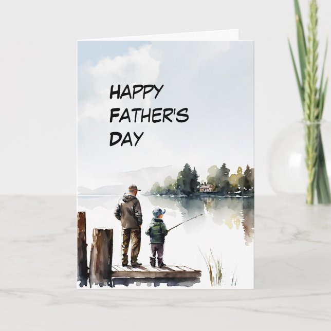 Dad and young Child fishing Father's Day card (Front)