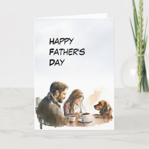 Dad and young Daughter with dog Father's Day card