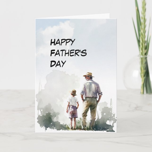 Dad and young Son as farmers Father's Day card (Front)