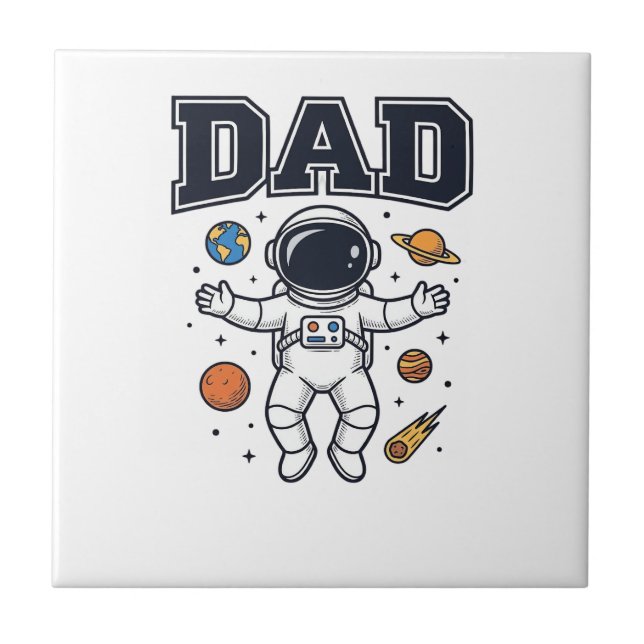 Dad Astronaut Space Vector Shirt Design_1 Ceramic Tile (Front)