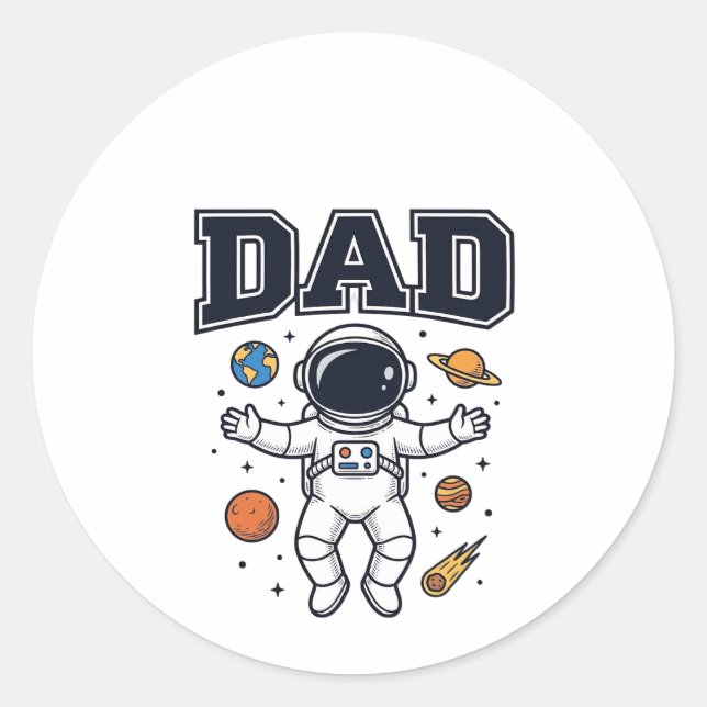 Dad Astronaut Space Vector Shirt Design_1 Classic Round Sticker (Front)