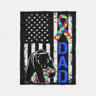 Dad Autism Awareness American Flag Fathers Day  Fleece Blanket