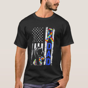 Dad Autism Awareness American Flag Fathers Day T-Shirt