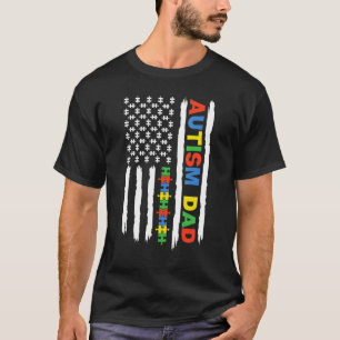 Dad Autism Awareness  Autism Us Flag Men Dad Daddy T-Shirt