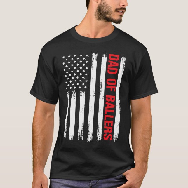 Dad Ballers American Flag Volleyball Softball Team T-Shirt (Front)