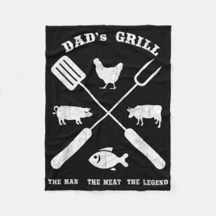 Dad Barbecue Grill The Man Meat Legend Funny Grill Fleece Blanket