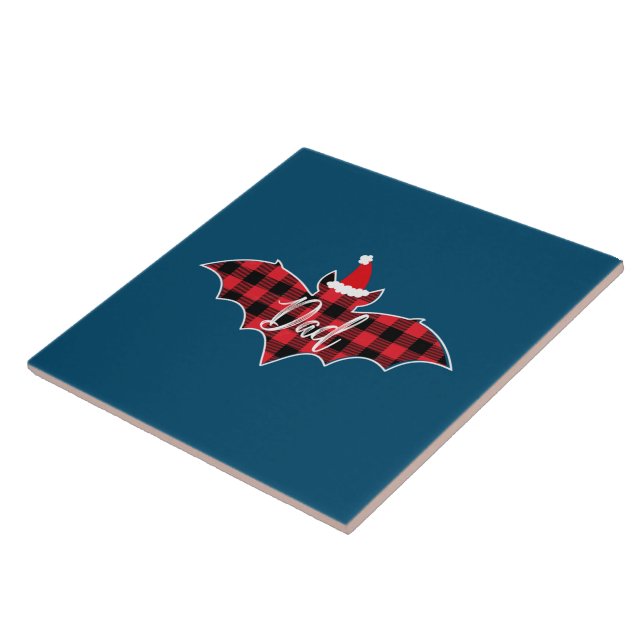 Dad Bat Christmas Papa Pajama Red Plaid Buffalo Ceramic Tile (Side)