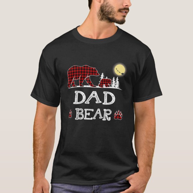 Dad Bear Christmas Pajama Red Plaid Buffalo Family T-Shirt (Front)