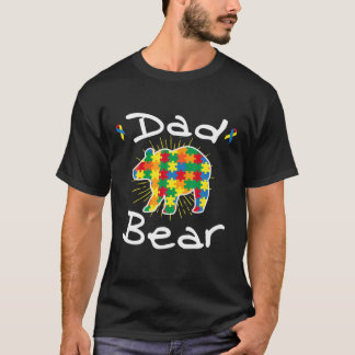 Dad Bear Puzzle Piece Inspirational Autism Awarene T-Shirt