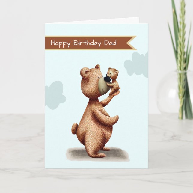 Dad Bear with Cub Father Personalised Birthday Card (Front)