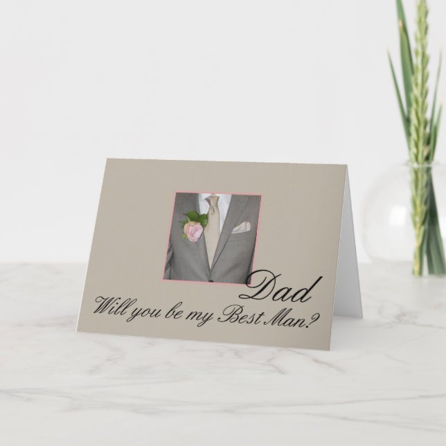 Dad Best Man request Grey Suit Invitation (Front)