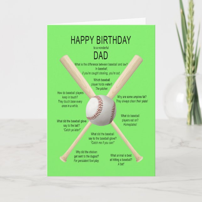 Dad, birthday baseball jokes card (Front)