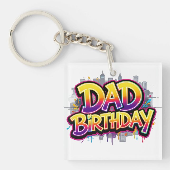 Dad Birthday Rainbow City Graffiti Key Ring (Front)