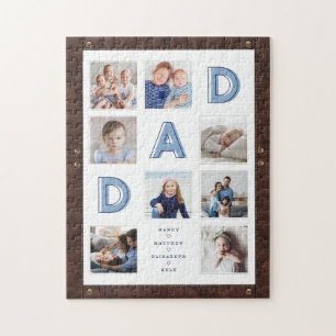 DAD Blue Letters Father's Day Photos Leather Frame Jigsaw Puzzle