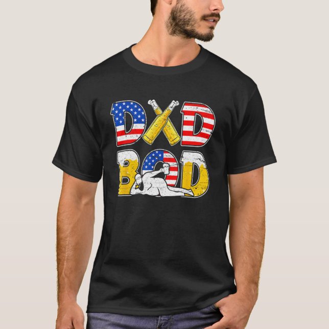 Dad Bod Drinking Love Gym Funny USA Flag Beer Fath T-Shirt (Front)