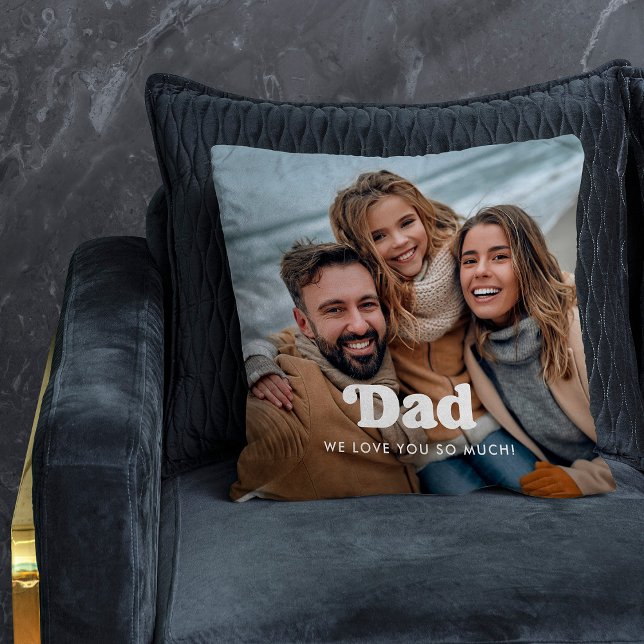 Dad | Boho Text Overlay with Two Photos Cushion (Creator Uploaded)