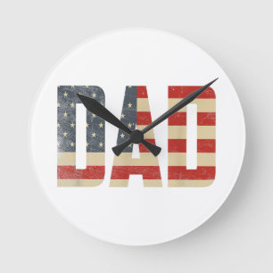 Dad Bold Patriotic American Flag Father’s Day Dad Round Clock