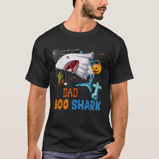 Dad Boo Shark Halloween Shark Costume Ghost With P T-Shirt (Front)