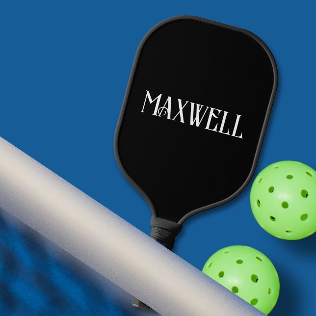 Dad Boss Simple Black Bold Typography Family Name Pickleball Paddle (Black Bold Elegant Typography Minimal Family Name Pickleball Paddle)