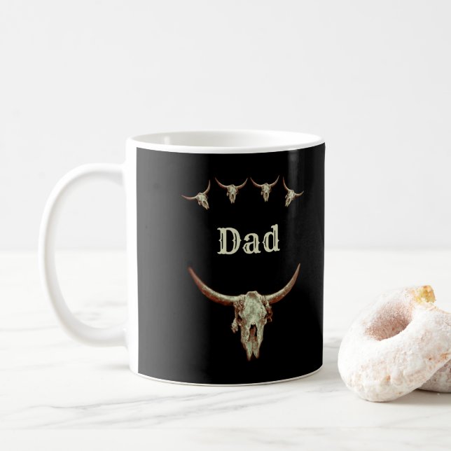 Dad Bull Cow Skull Western Fathers Day Rustic  Coffee Mug (With Donut)