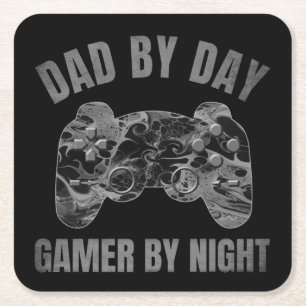 DAD BY DAY GAMER BY NIGHT SQUARE PAPER COASTER