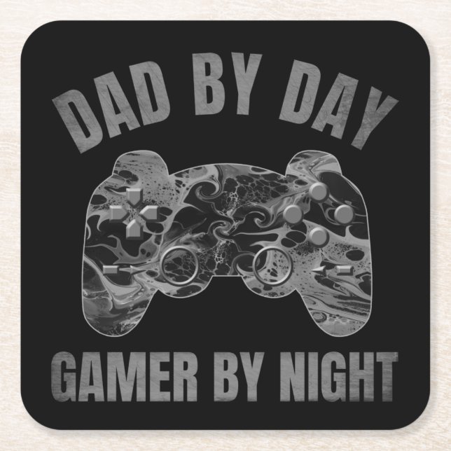 DAD BY DAY GAMER BY NIGHT SQUARE PAPER COASTER (Front)
