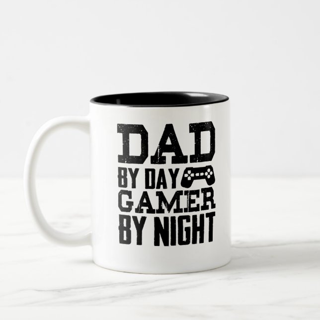 Dad By Day Gamer By Night Two-Tone Coffee Mug (Left)
