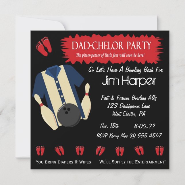 Dad-chelor Bowling Party Invitations (Front)