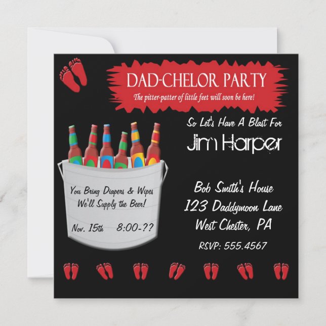 Dad-chelor Diaper Keg Party Invitations (Front)