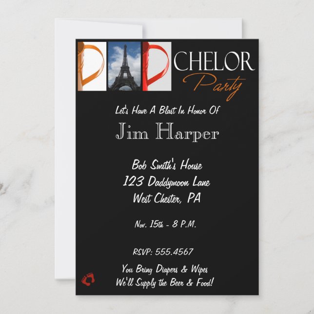 Dad-chelor Party Invite in Alphabet Photography (Front)