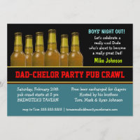 Dad-chelor Party Pub Crawl Diaper Beer Invitations
