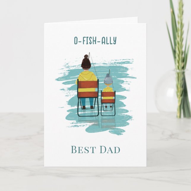 Dad & Child Fishing Day Illustration Fathers Day Card (Front)