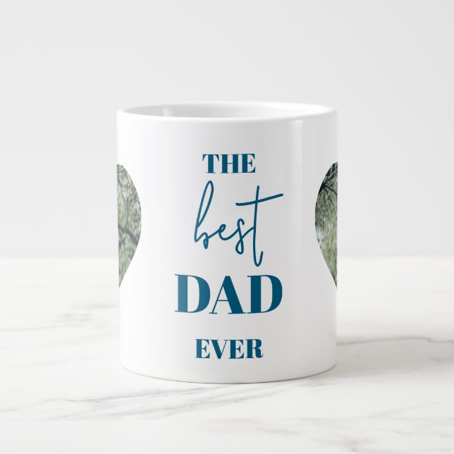 Dad & Child Photo – Heart Frame Best Dad Ever |  Large Coffee Mug (Front)