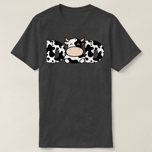 Dad Cow Print Black White  Loves Cows Fathers Farm T-Shirt (Design Front)